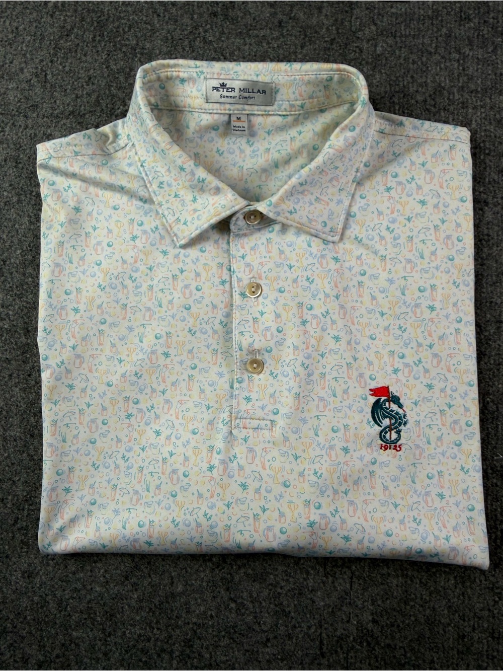 Peter Millar Summer Comfort Mens Short Sleeve Floral Golf Polo Shirt Size M